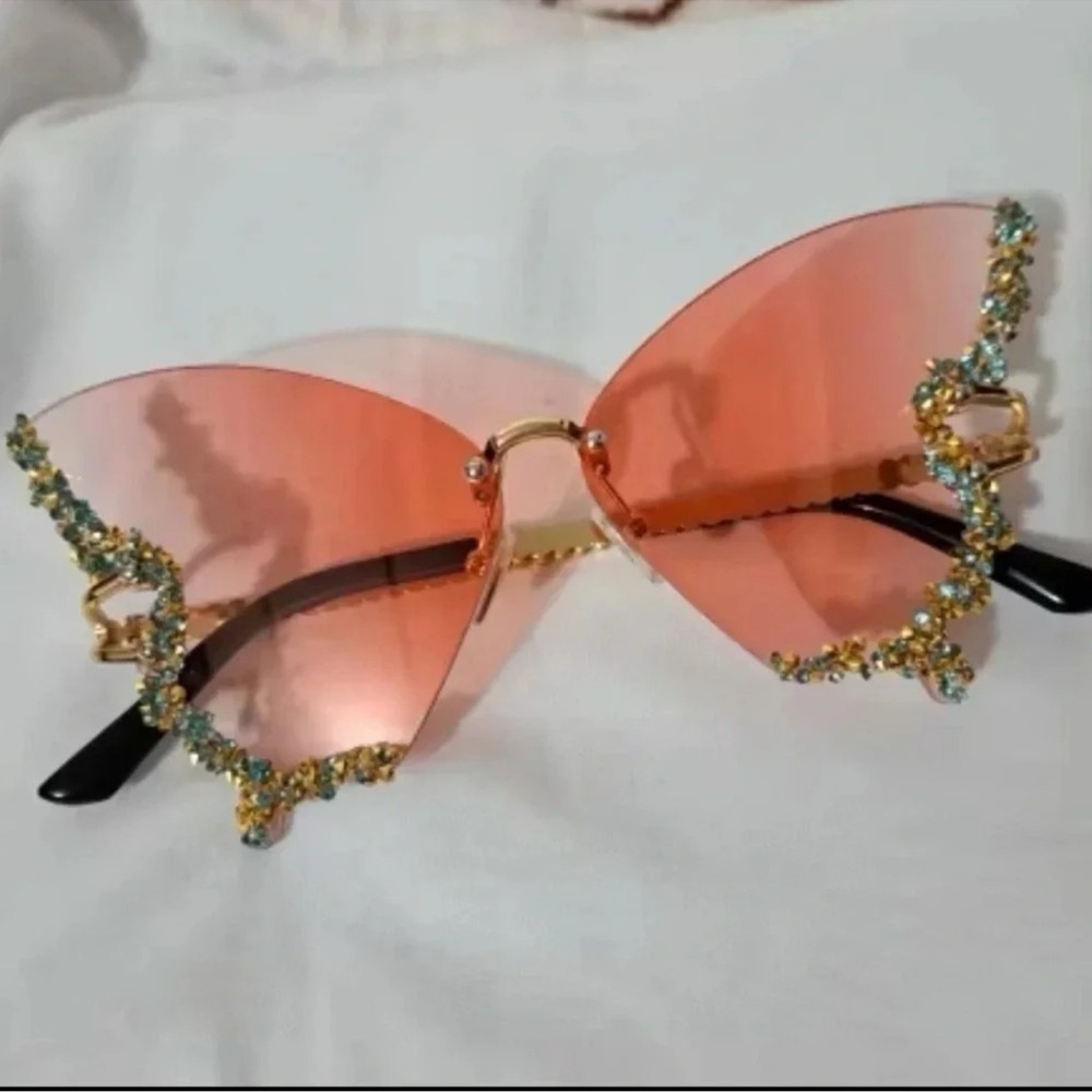 Pink Butterfly Crystal Sunglasses - Picture 2 of 7